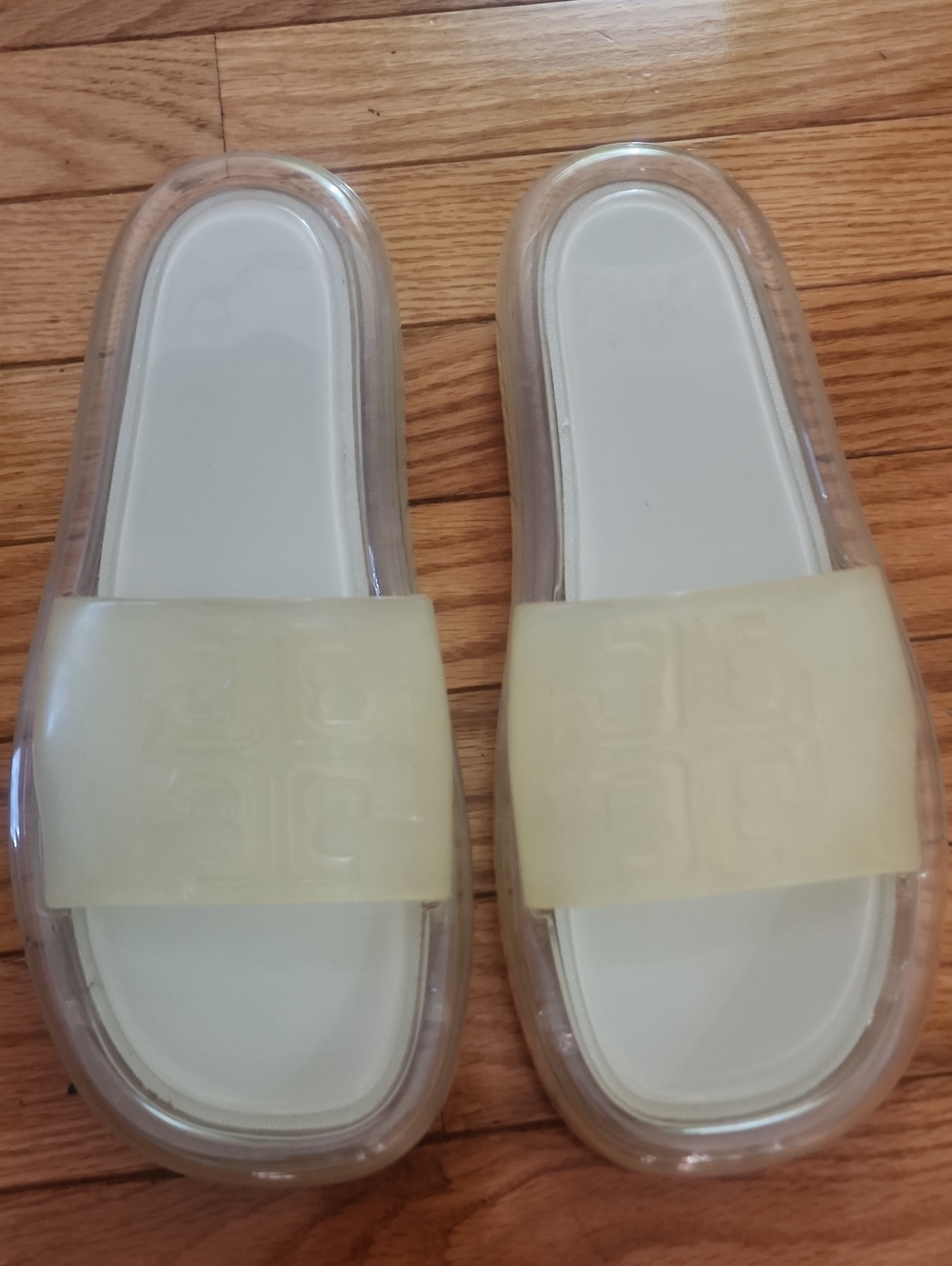 Tory Burch Bubble Jelly Clear Jelly Slide Sandals with Cream Strap